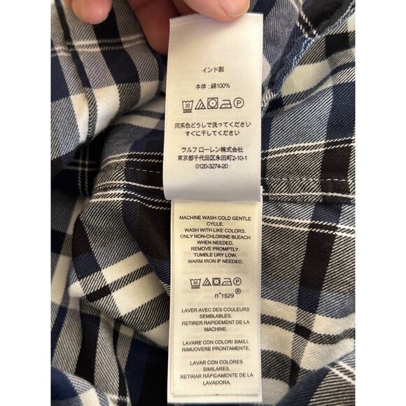 Lauren Ralph Lauren Shirt Womens Medium Petite Blue Plaid Flannel Button Camping - Picture 14 of 16